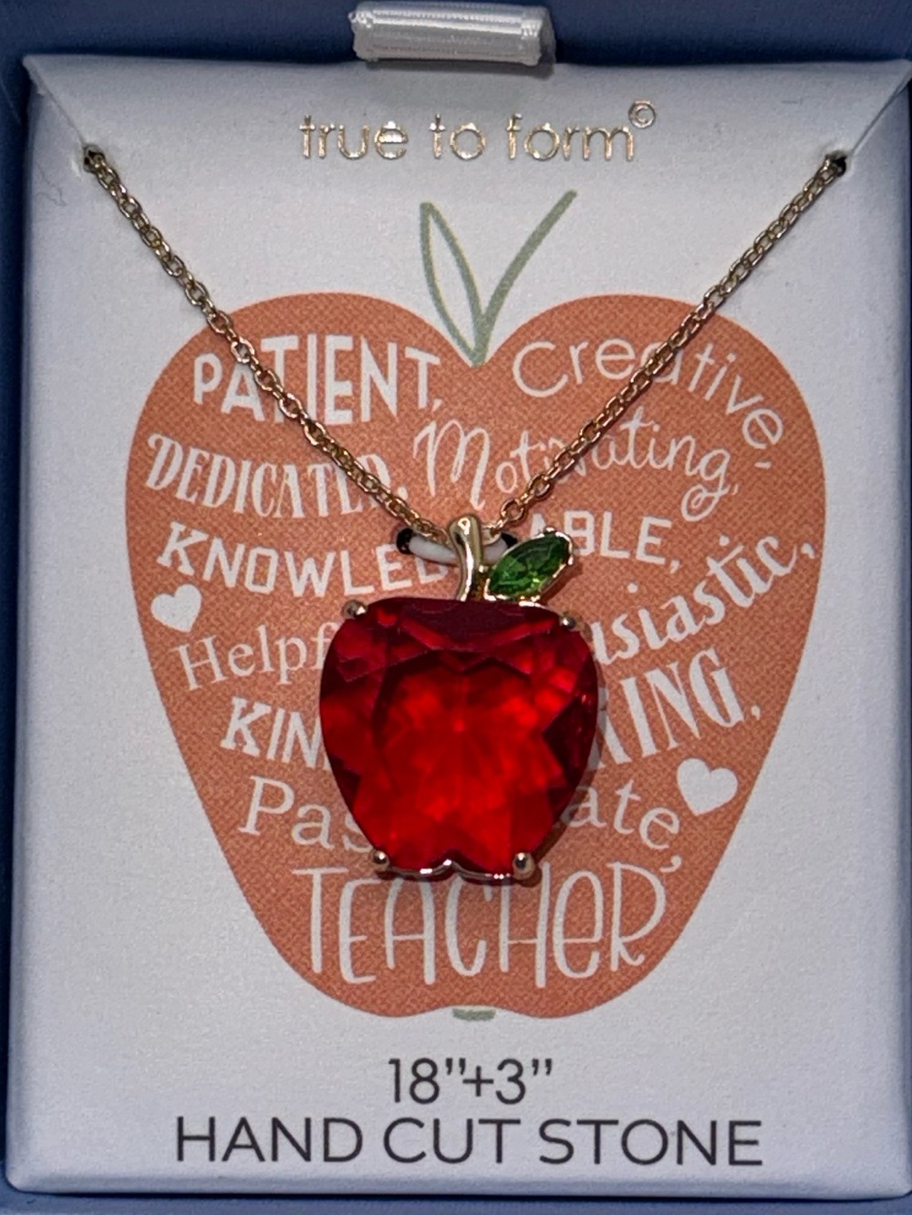 True to Form Big Red Apple Necklace Gold Tone 18”-21” NEW